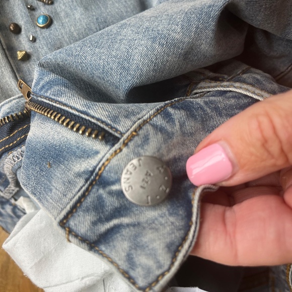 AZI Jeans boho embellished jeans turqouise, coral copper beads, floral size 0 - Picture 7 of 9